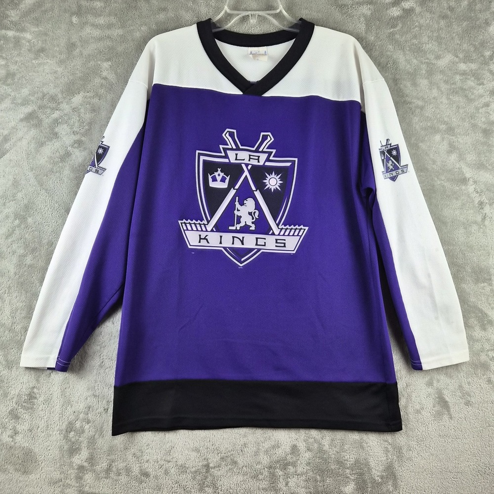Vintage LA Kings Jersey Youth medium Purple White Hockey Shirt 90s NHL USA Made